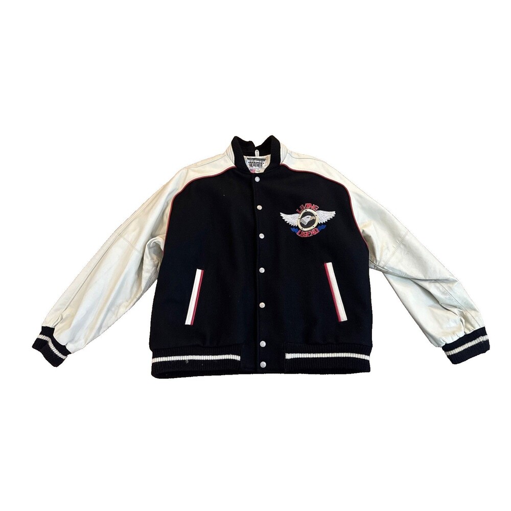Dallas Premium Leather Varsity Motorcycle Jacket Living Legend Eagle M Medium
